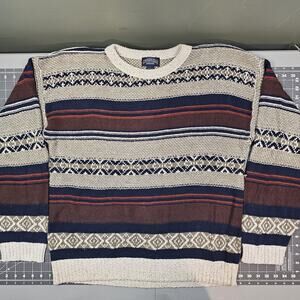 Vintage Cambridge Classics Sweater Mens Large Geometric Striped 90s USA Made